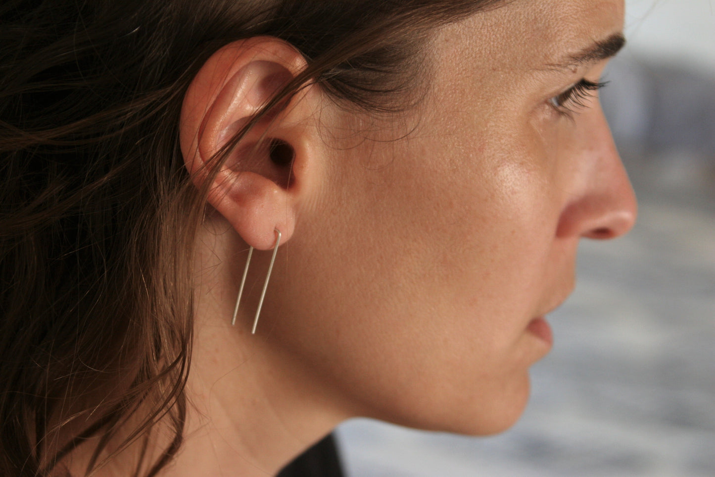 Short Dainty Threader Silver Earrings