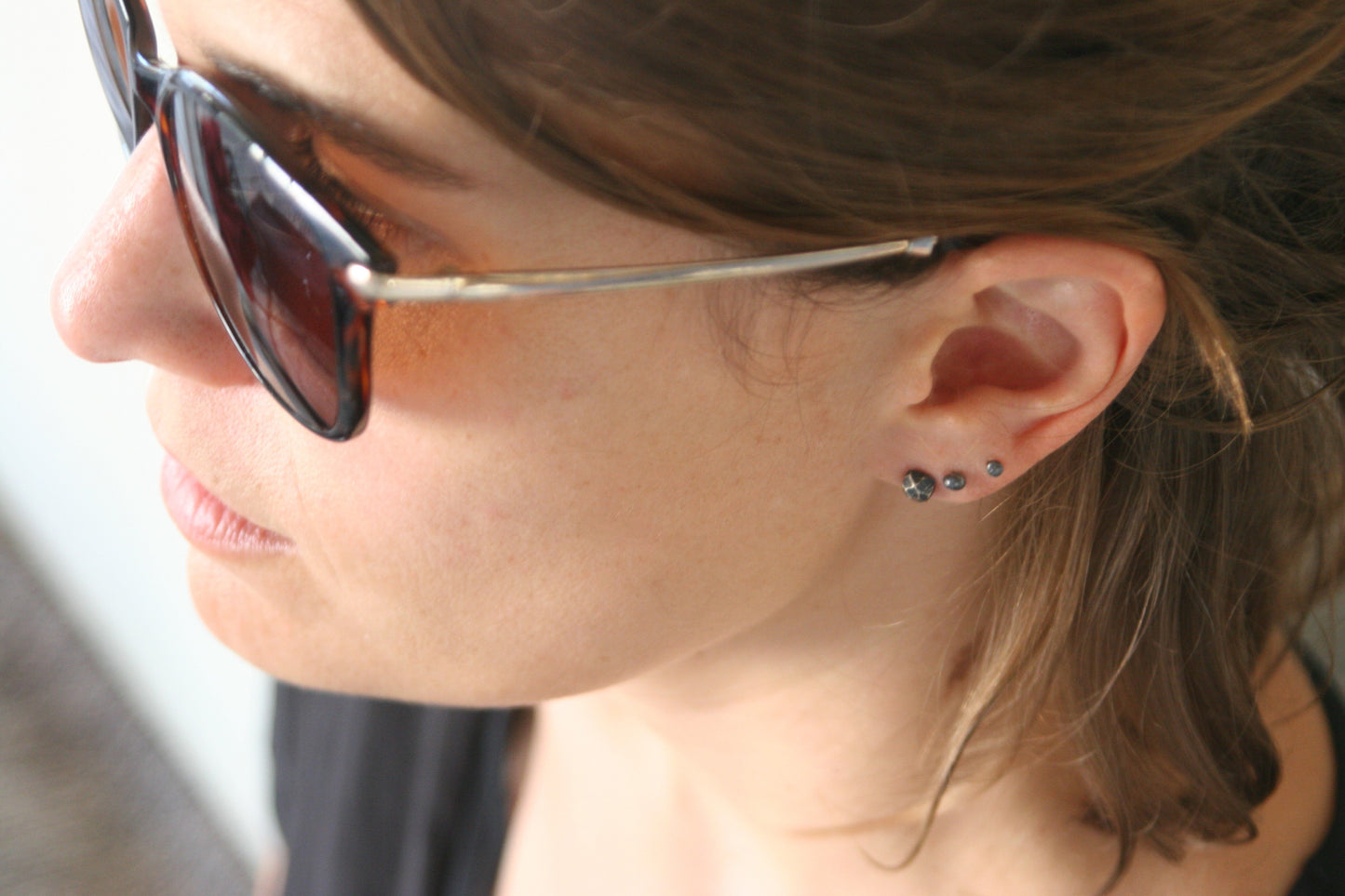Raw Silver Stone Stud Earrings
