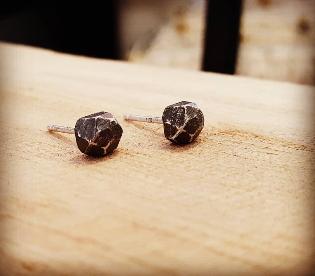 Raw Silver Stone Stud Earrings