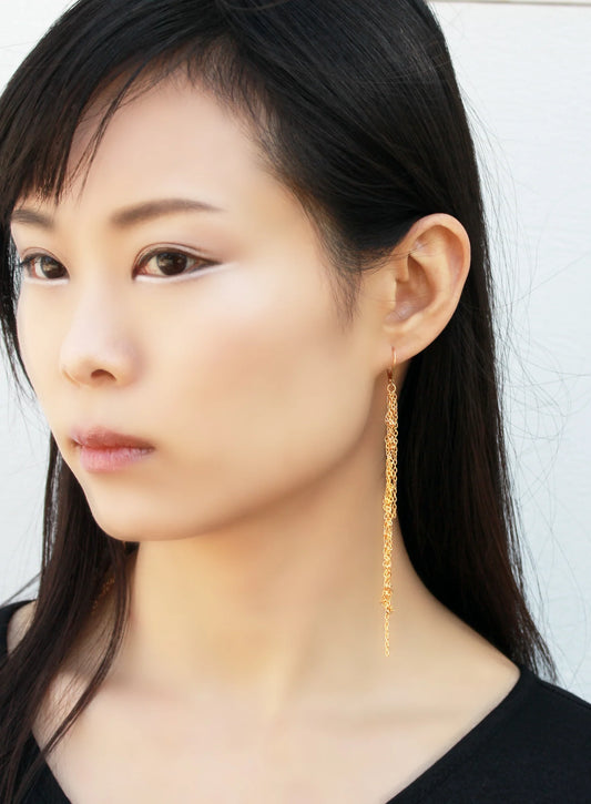 Glitz Drop Earrings - Long Gold Plated Brass Earrings