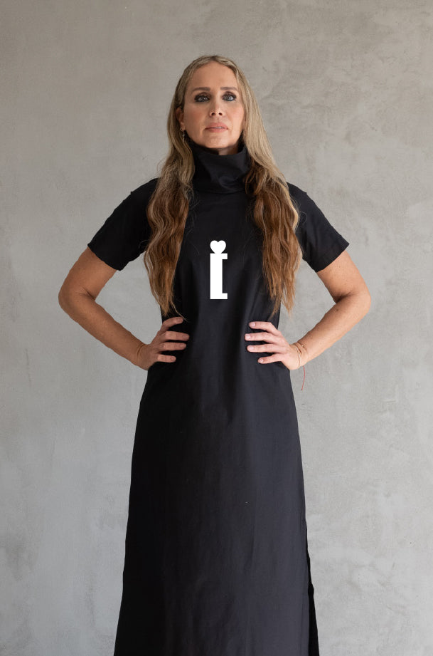 Hearted Initials Symbol Black Maxi Dress