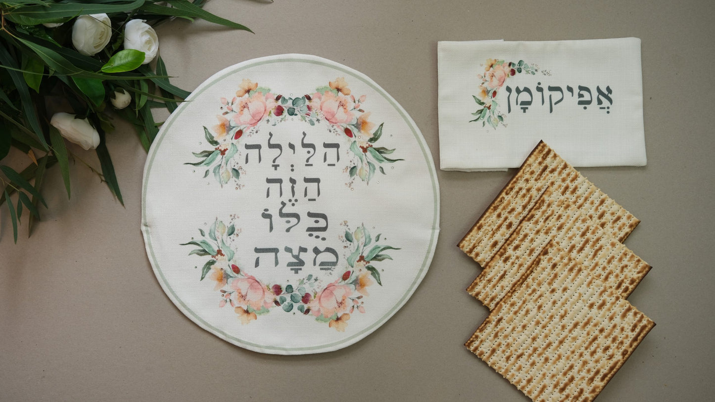 "This Night is All Matzah" Matzah Cover & Afikoman Bag Set for Passover Seder