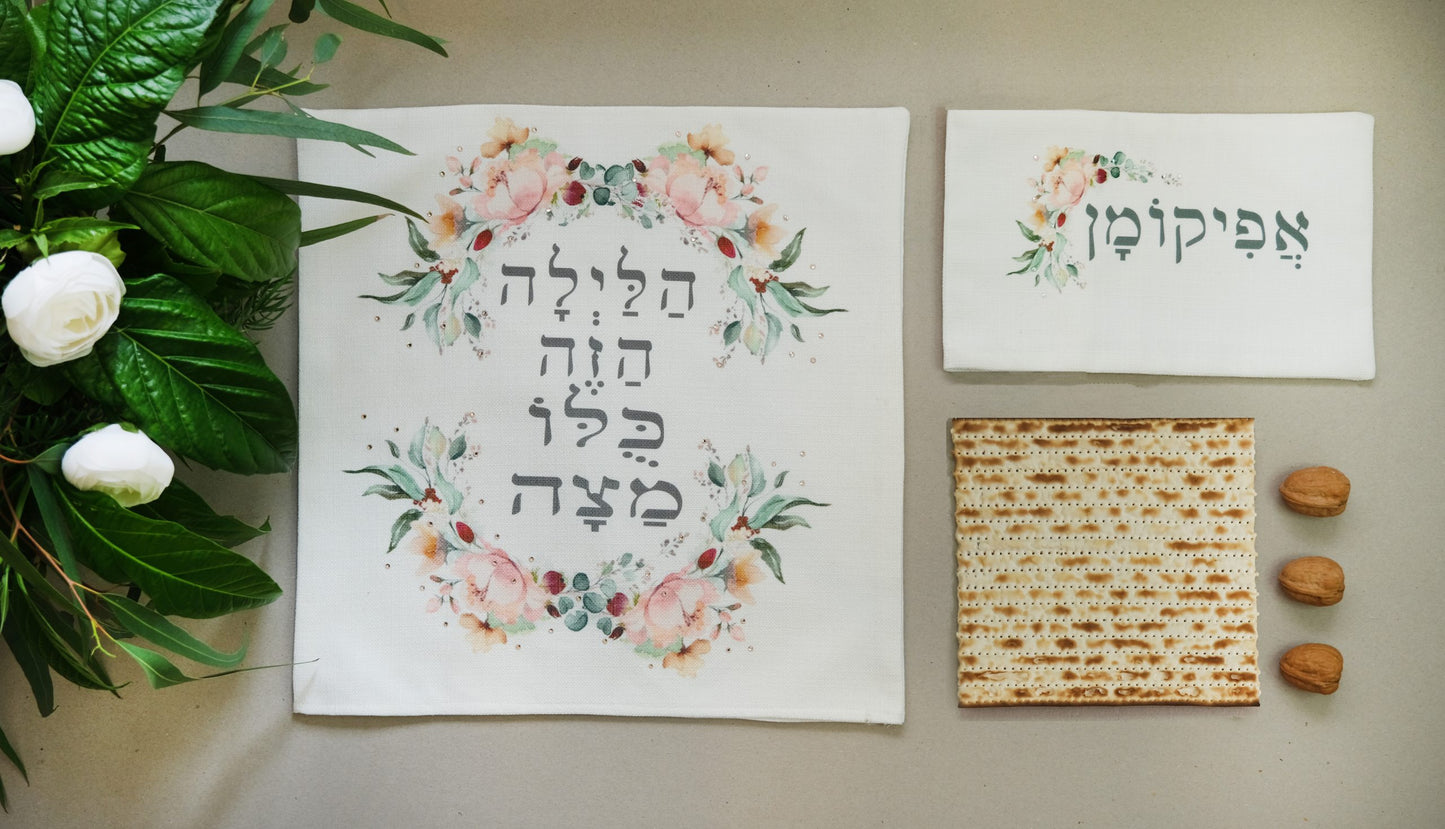 "This Night is All Matzah" Matzah Cover & Afikoman Bag Set for Passover Seder