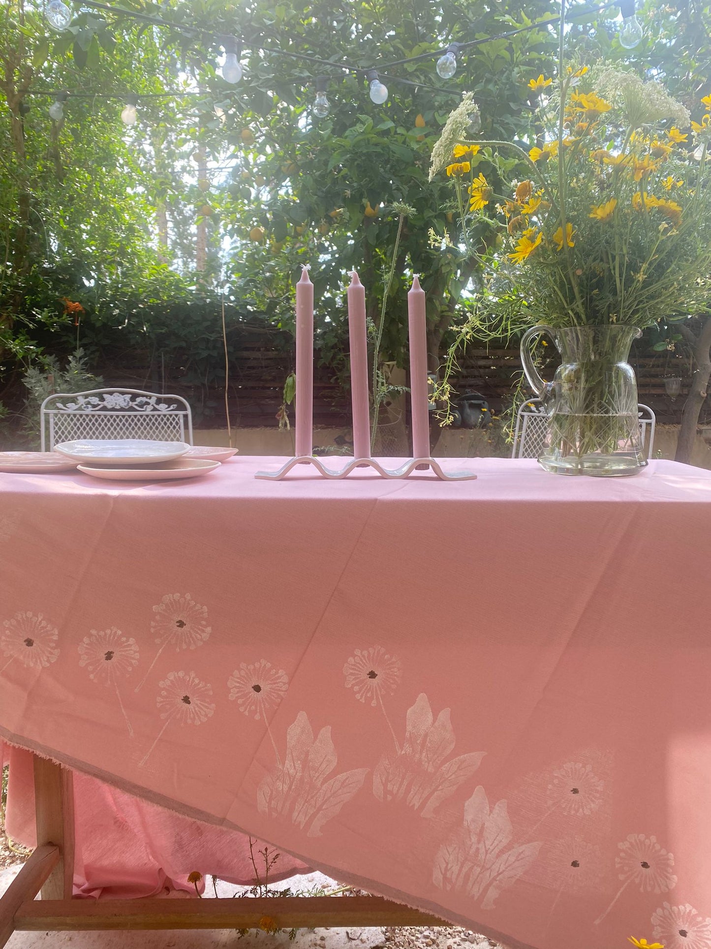 Pink Bloom Linen Tablecloth