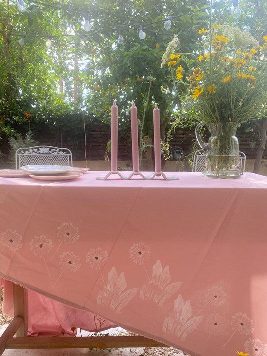 Pink Bloom Linen Tablecloth