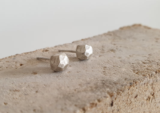 Raw Silver Stone Stud Earrings